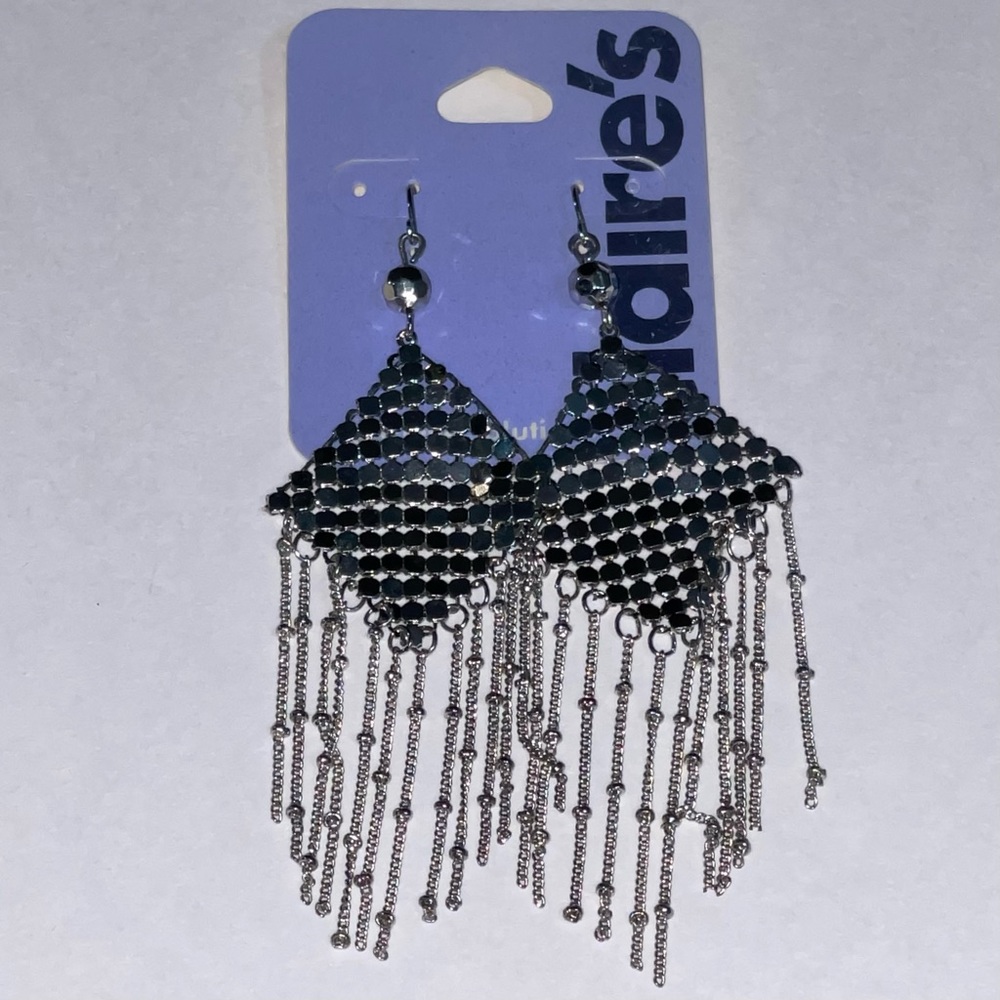Claire’s Silver Dangle Pierced Earrings 4.5” L x 1.25” W